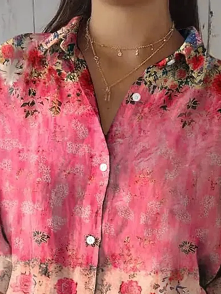 Women's Retro Casual Floral Cotton and Linen Top