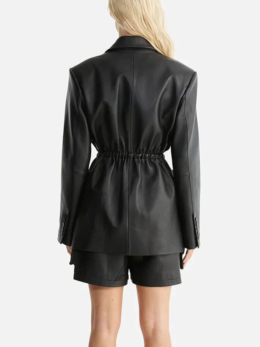 Black Belted Leather Blazer