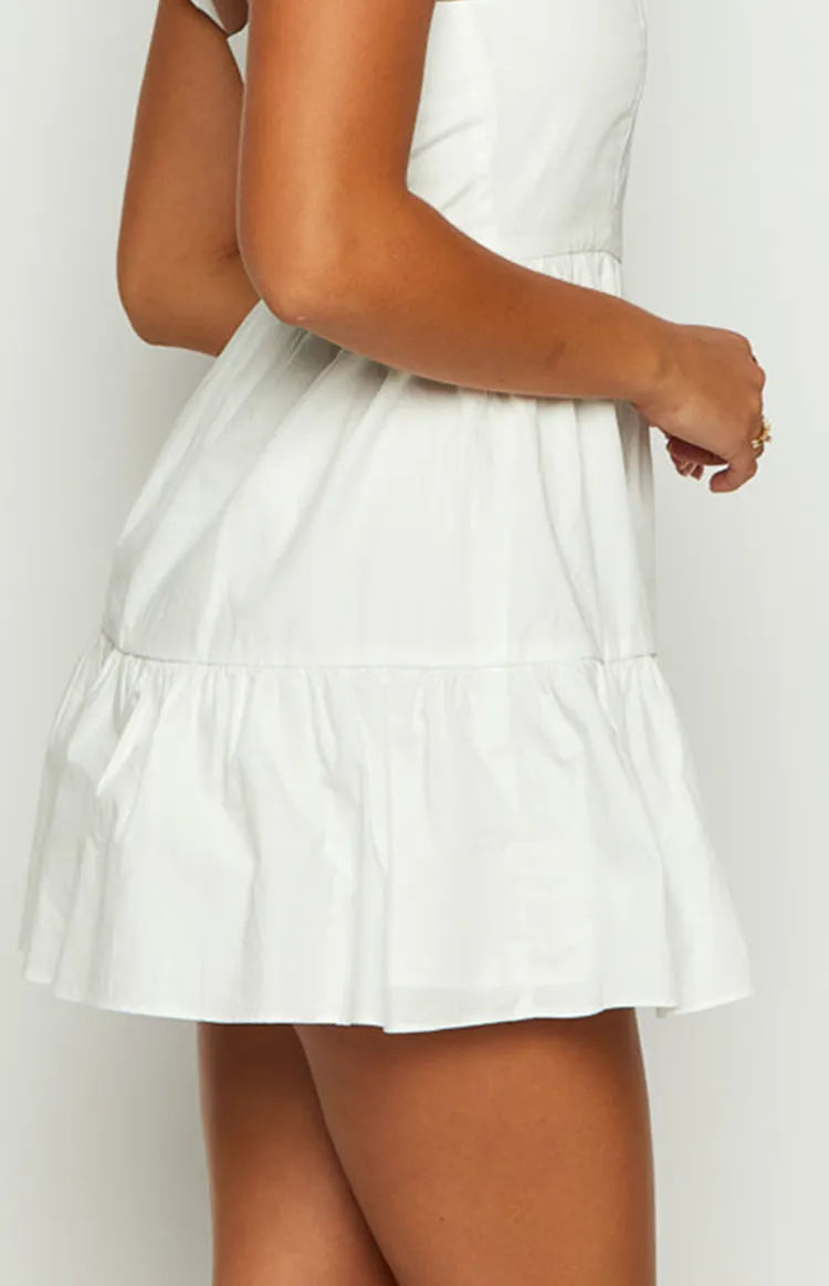 White Flutter Sleeve Ruffled Mini Dress