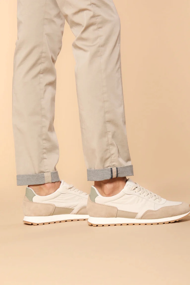 Men's Light Beige Cotton Casual Twill Slim Fit Trousers