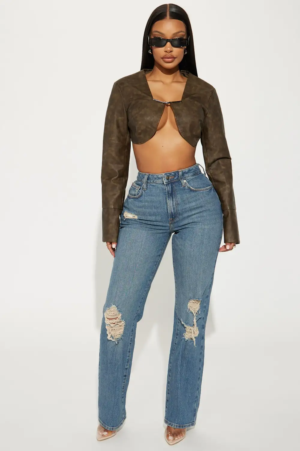Jaxon Washed Faux Leather Top - Brown