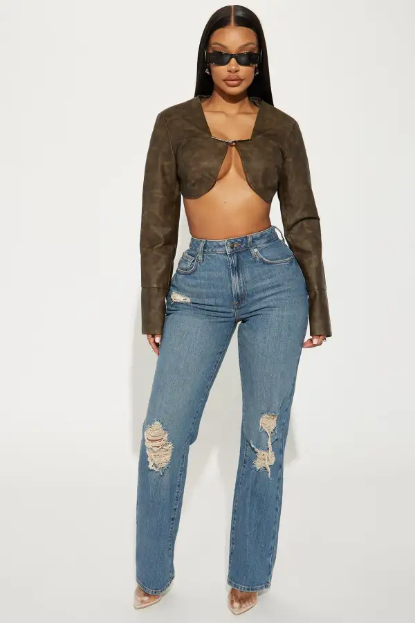 Jaxon Washed Faux Leather Top - Brown
