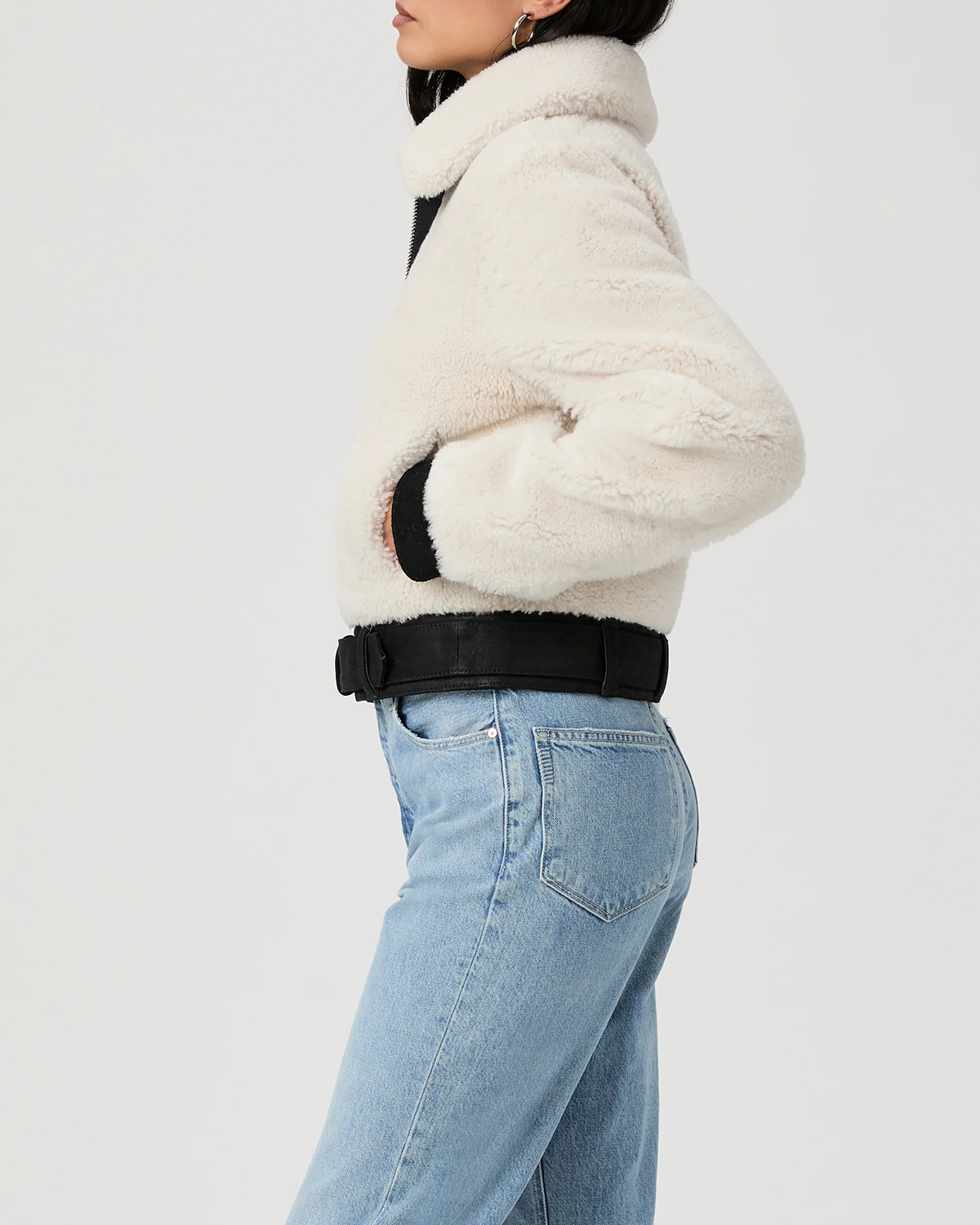 Black And White Faux Fur Trimmed Jacket