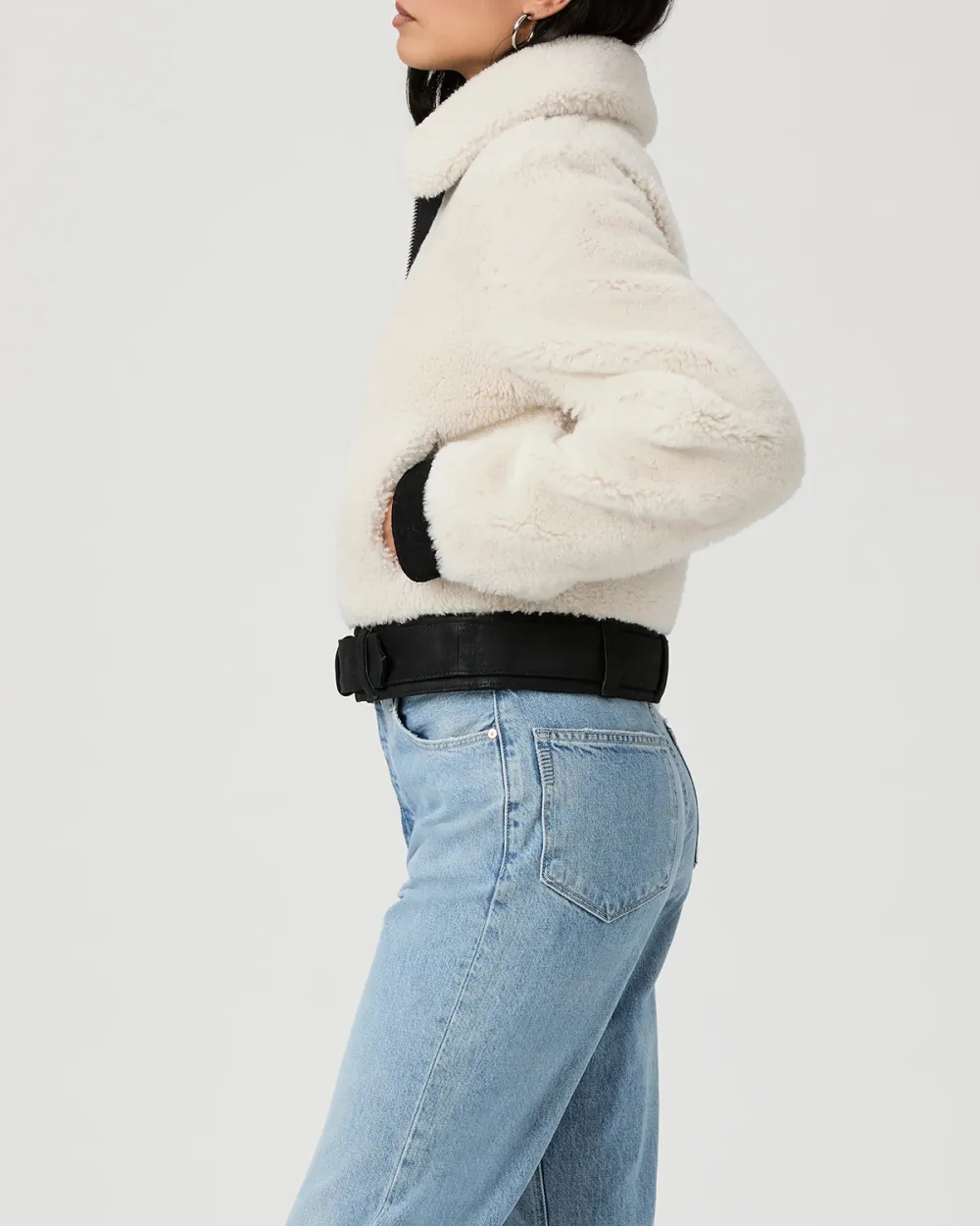 Black And White Faux Fur Trimmed Jacket