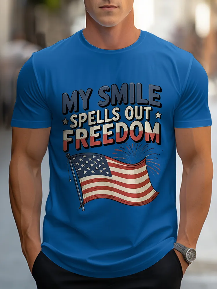 Man'S My Smile Spells Out Freedom Round-Neck Short-Sleeved T-Shirt