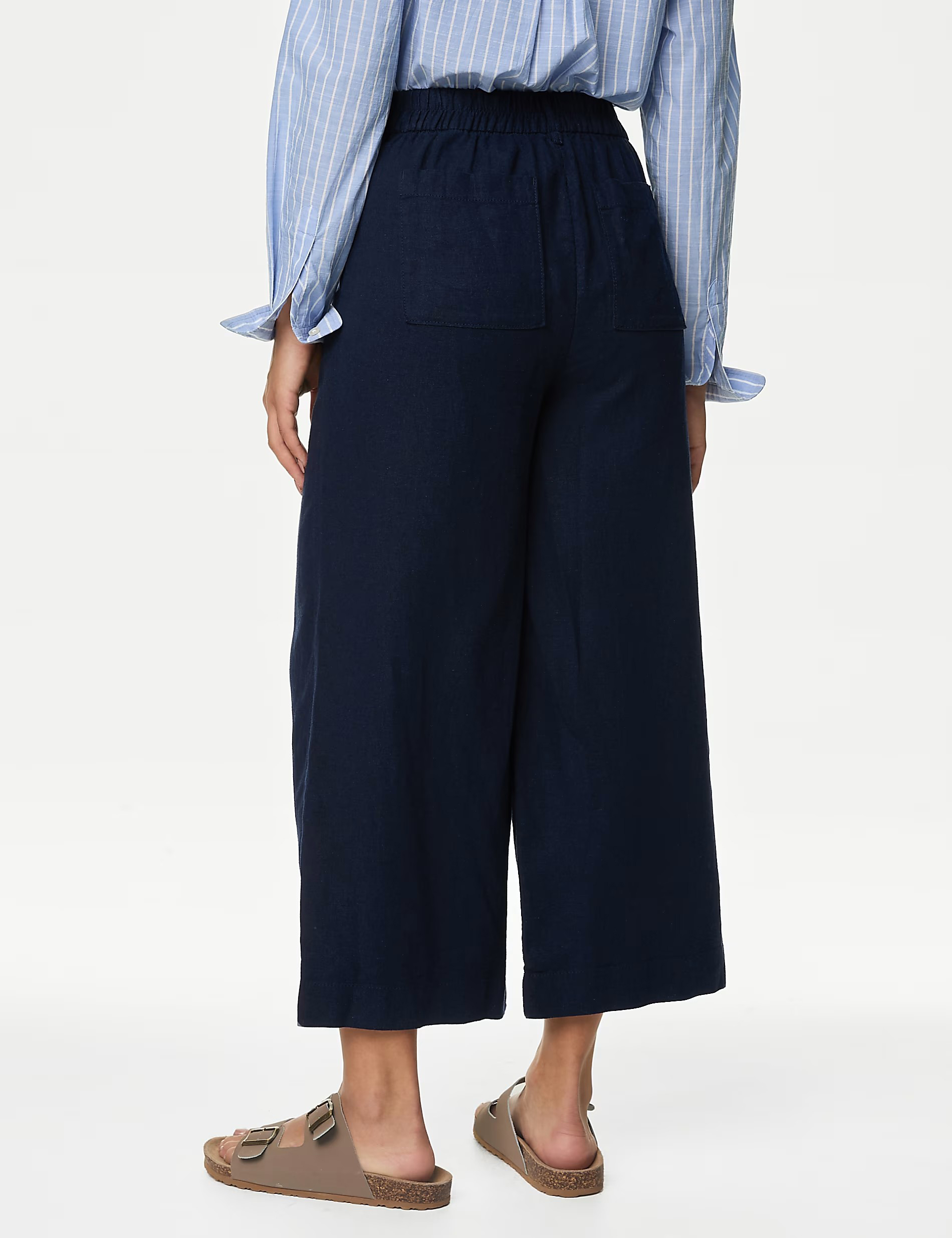 Black Shirred Wide Leg Trousers