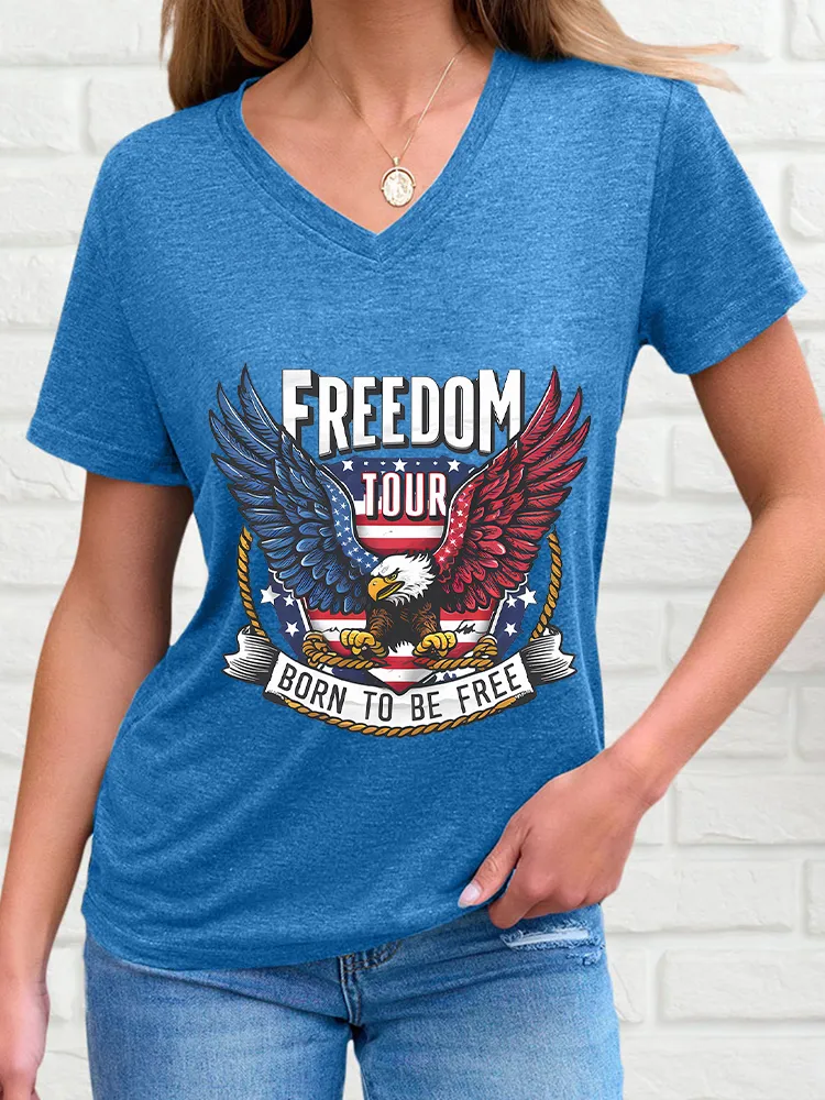 Woman'S Freedom Tour Born To Be Free V-Neck And Short Sleeves T-Shirt