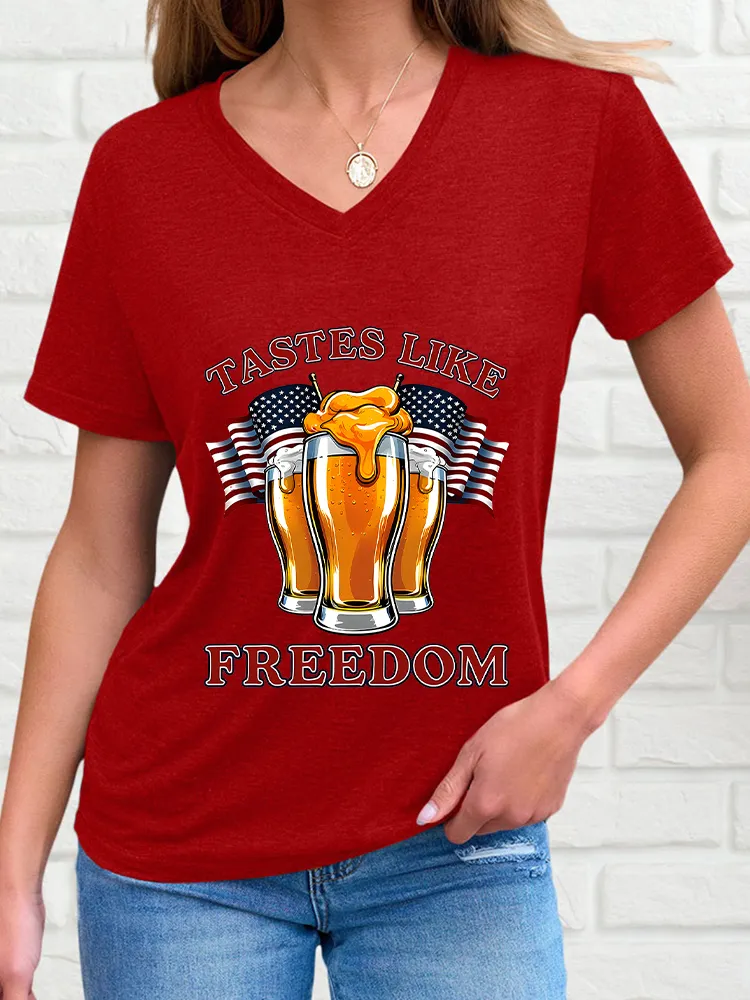 Woman'S Tastes Like Freedom V-Neck And Short Sleeves T-Shirt