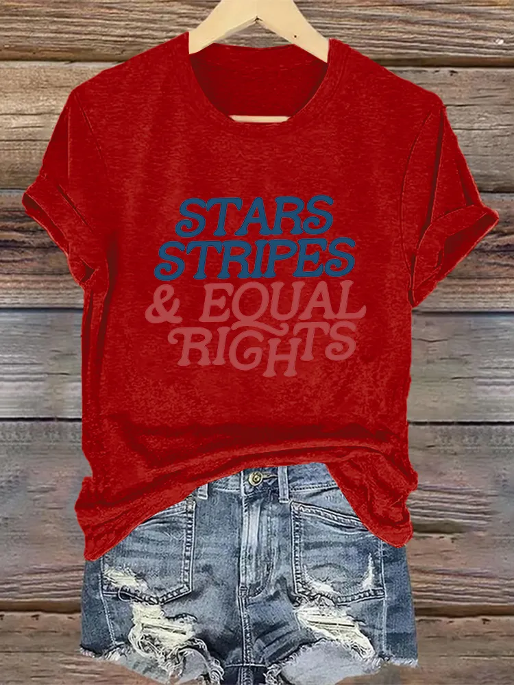 Woman'S Stars Stripes Equal Rights Crew Neck Short Sleeve T-Shirt