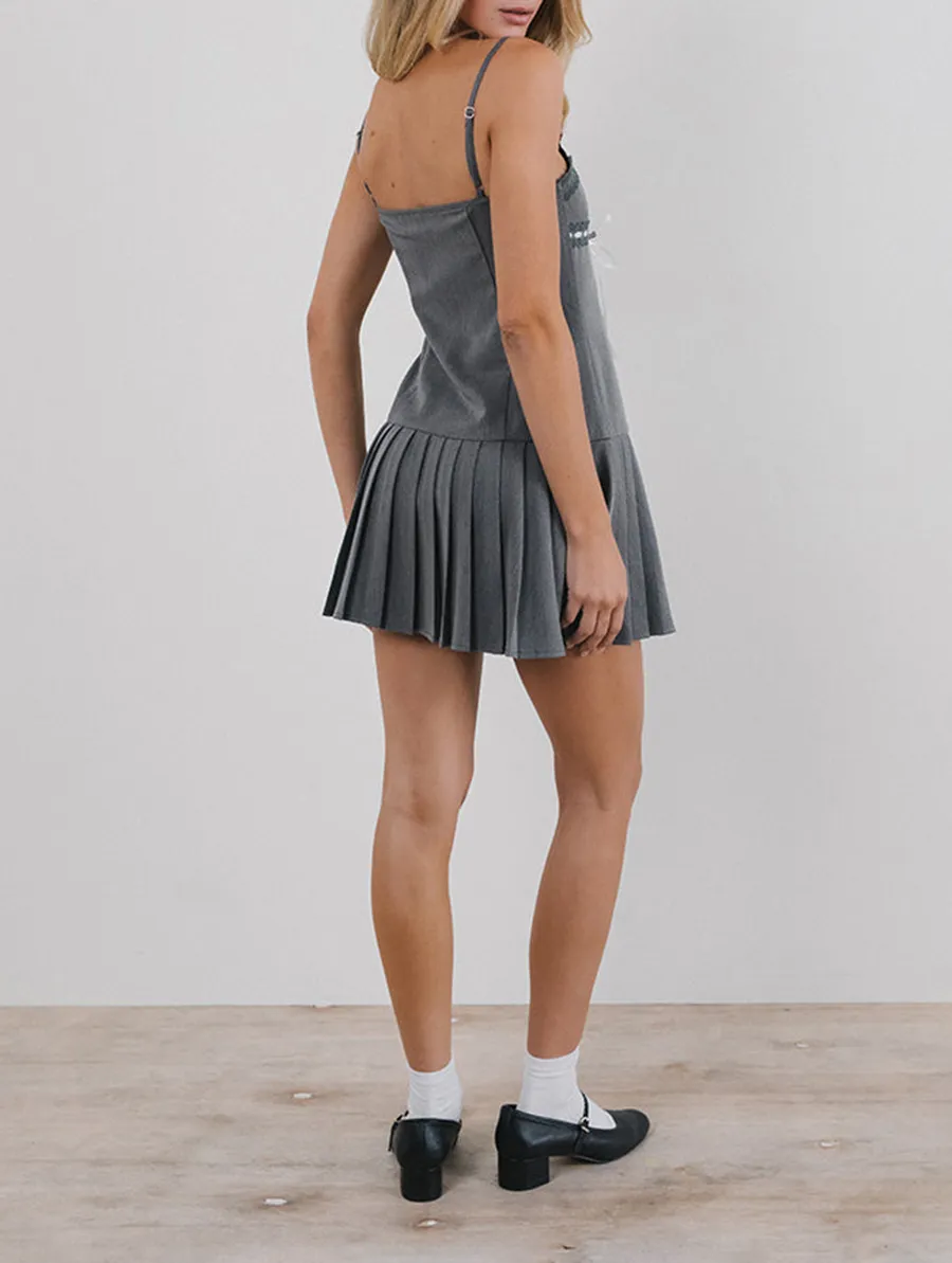 Charcoal With White Ribbon Wimala Mini Dress