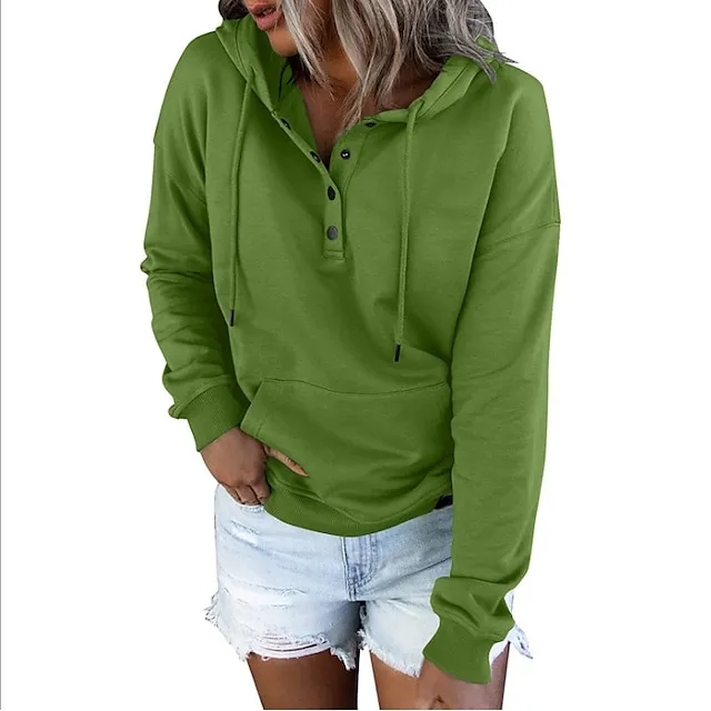 Hoodie Women's Wine Red Black Pink Solid Colored Button Pocket Street Daily Daily Basic Hooded S