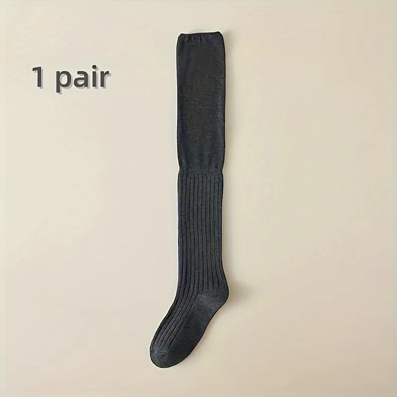 Lady'S Ruffled Striped Knitted Knee-Length Stockings