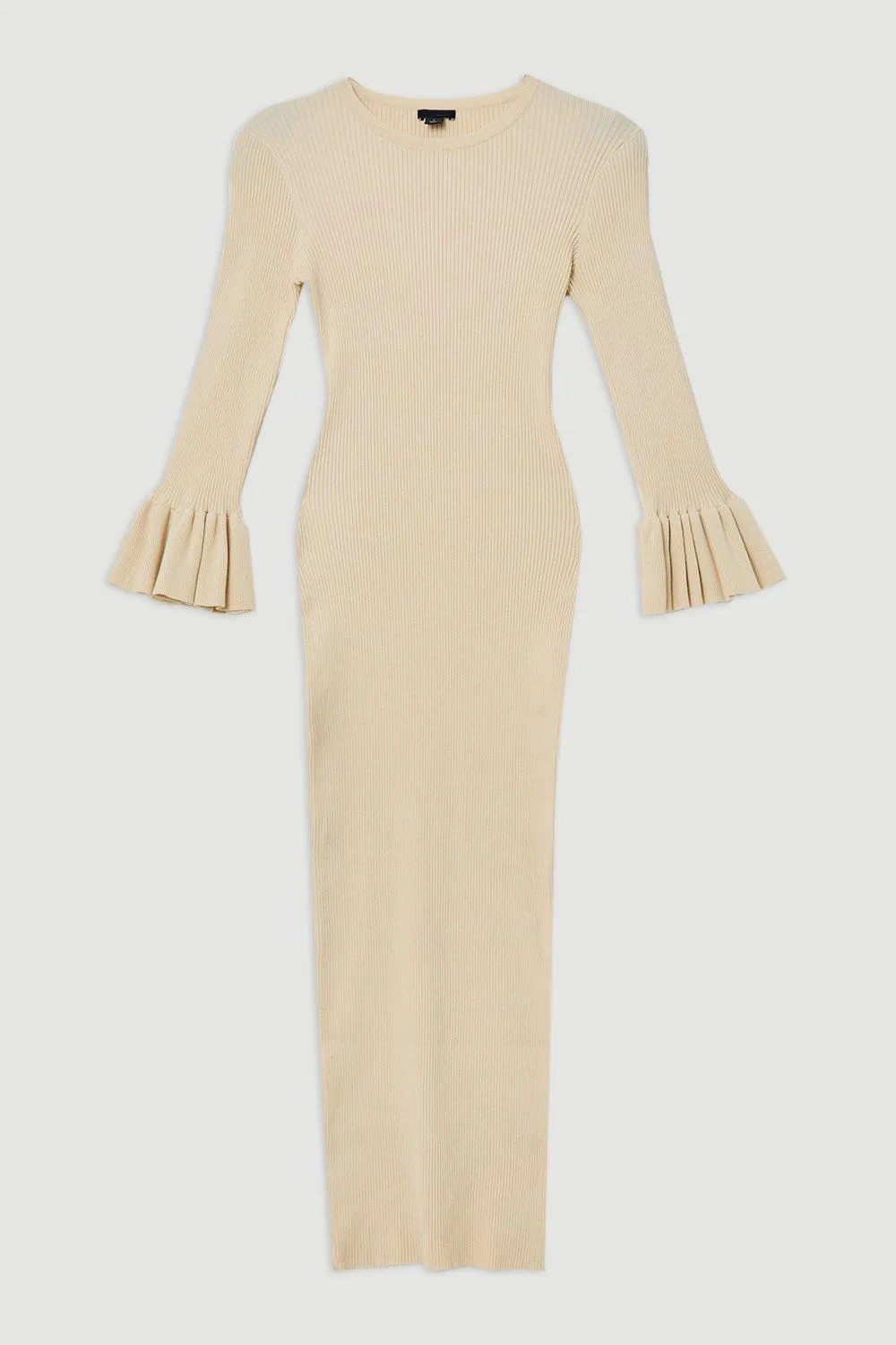 Trumpet Sleeve Rib Knit Midi Dress