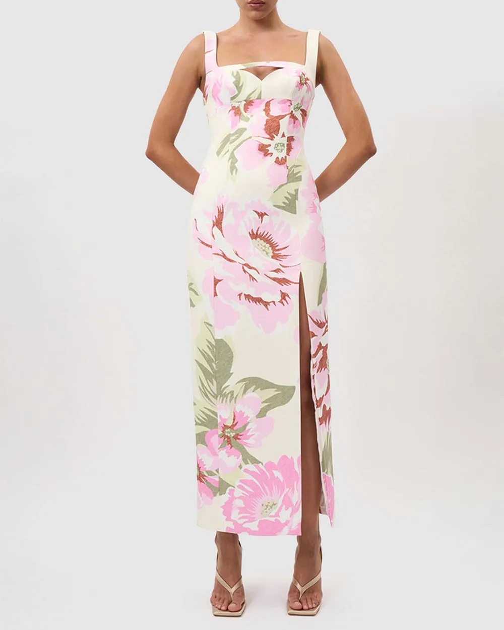 Floral Square Peep Midi Dress