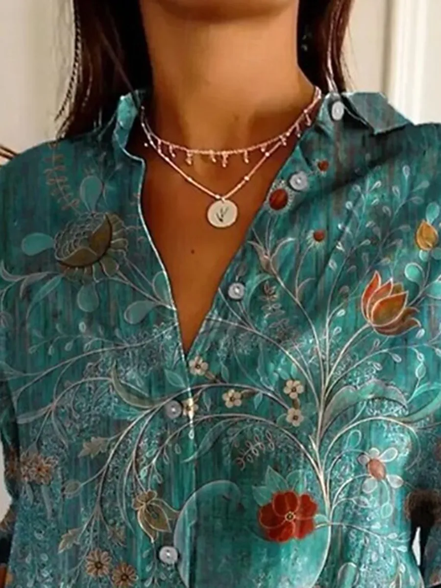Women's Vintage Floral Print Shirt