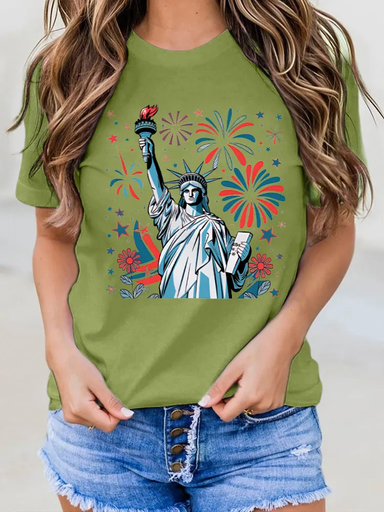 USA Print Round-Neck Short-Sleeved T-Shirt