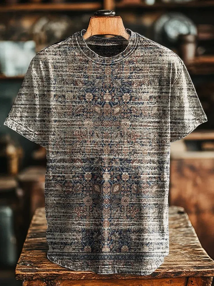 Unisex Vintage Ethnic Totem Printed Casual Loose T-Shirt