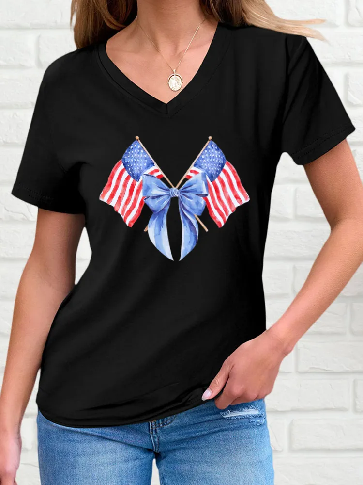Woman'S Independence Day Print Short-Sleeved T-Shirt