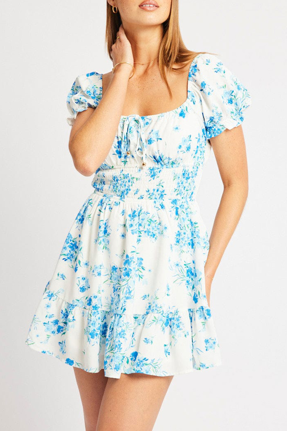 Blue Floral Fit And Flare Dress Mini
