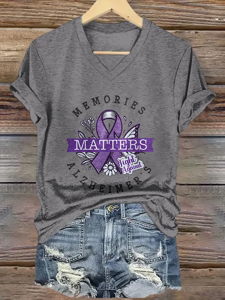 Women'S Memories Matters Alzheimer'S V-Neck Short-Sleeved T-Shirt