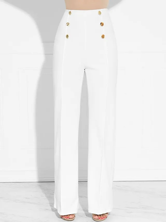 Women‘s Dress Work Pants Straight Culottes Wide Leg Chinos Mid Waist Basic Party Black White S M Summer