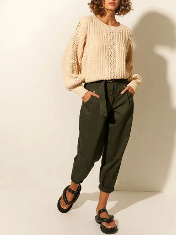 Lantern Sleeve Crochet Knit Sweater