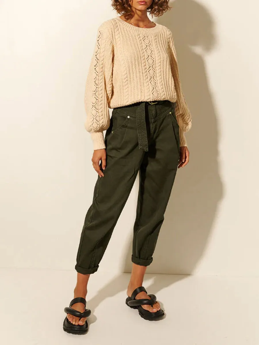 Lantern Sleeve Crochet Knit Sweater