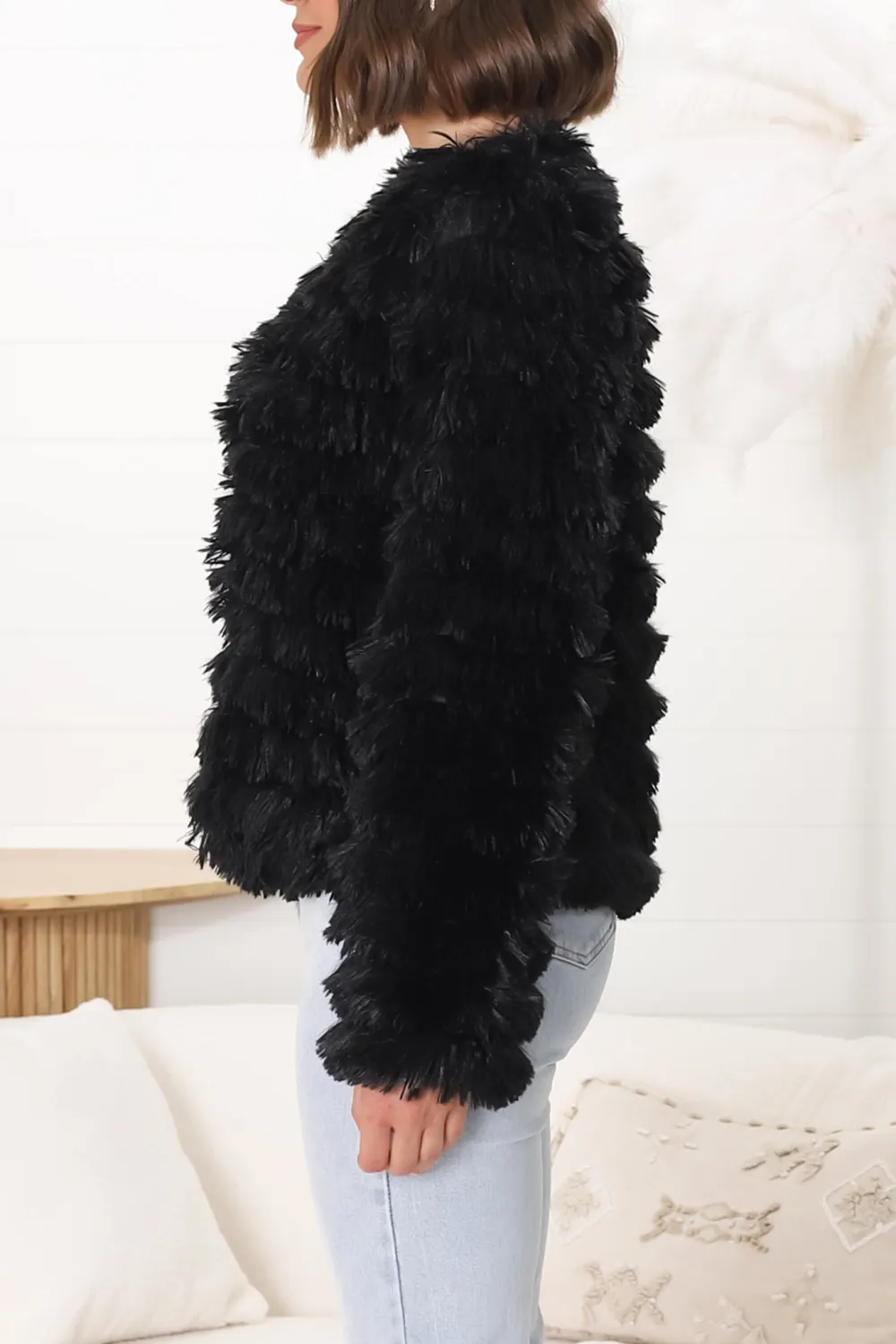 Black Fuzzy Short Style Jacket