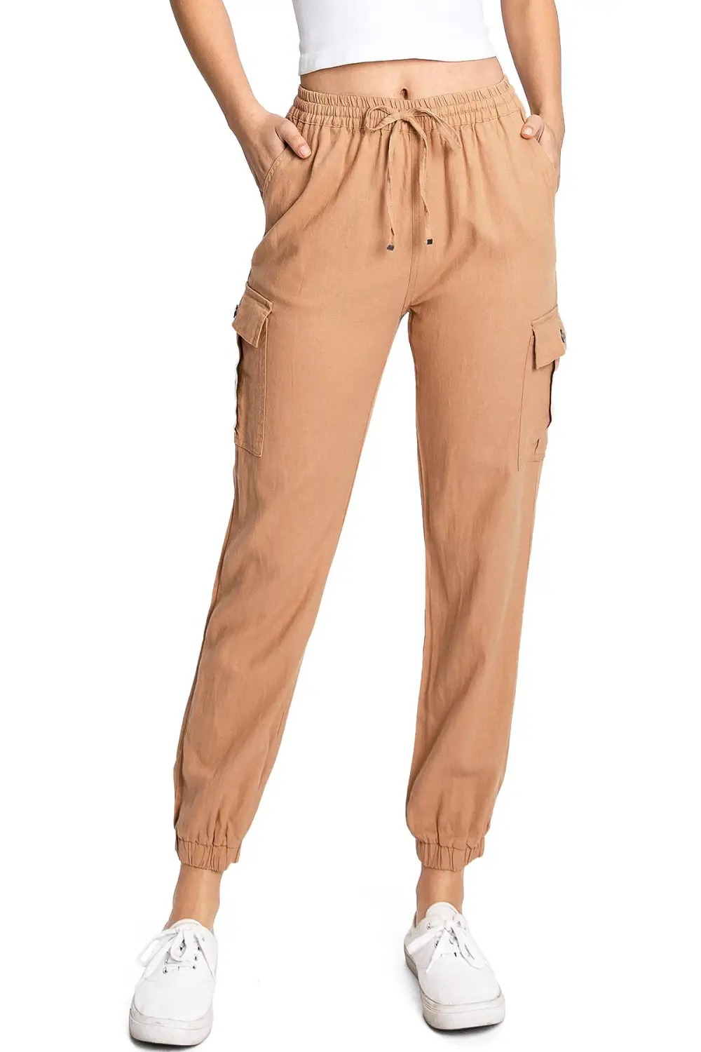 Tan Drawstring Cargo Jogger Pants