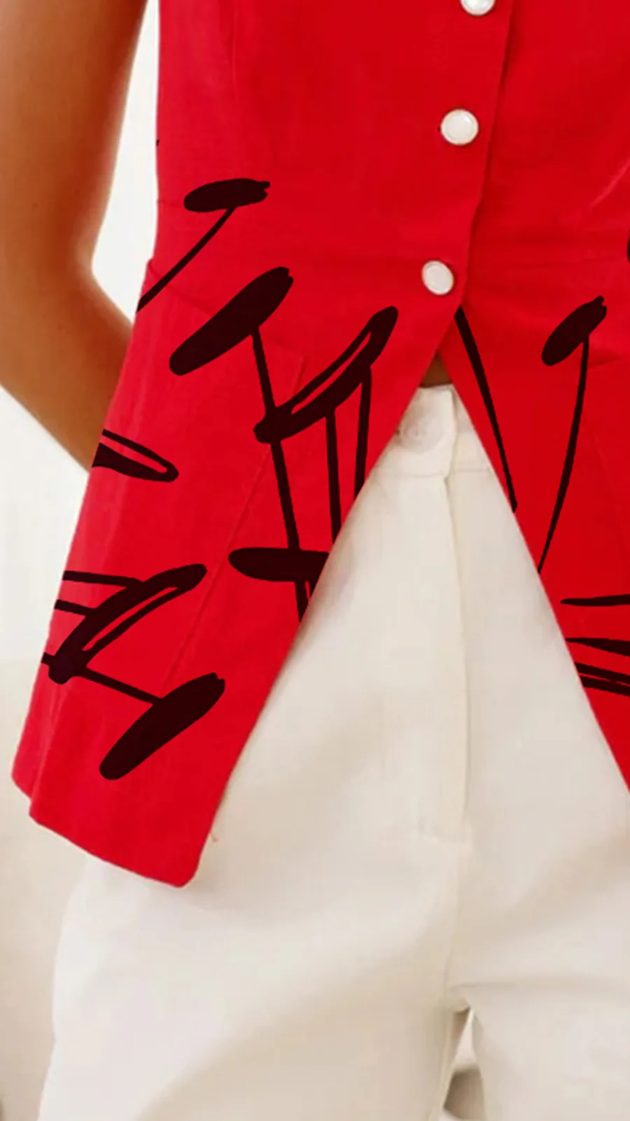 Bright Red Button-Down Top