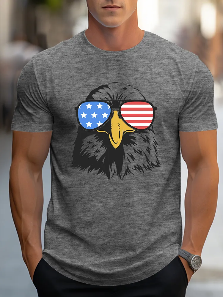 Man'S Star Striped Eagle Patriotic Style T-Shirt Round-Neck Short-Sleeved T-Shirt