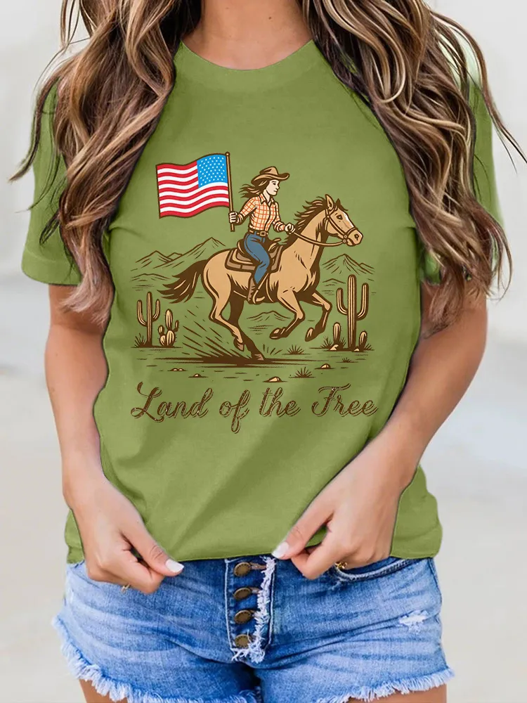 Woman'S Land Of The Free Round-Neck Short-Sleeved T-Shirt