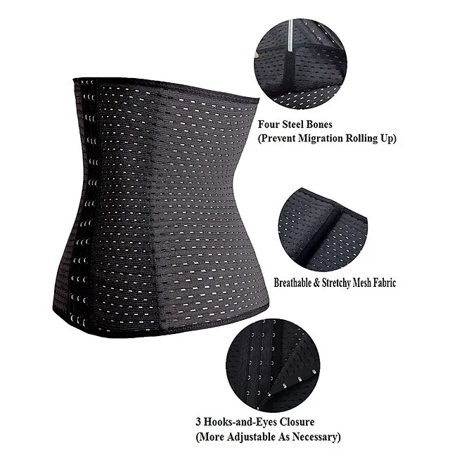 Corset Women's Waist Trainer Shapewears Office Running Gym Yoga Plus Size Creamy-white Black Brown Sport Breathable Hook & Eye Tummy Control Push Up Front Close Solid Color Summer Spring Fall