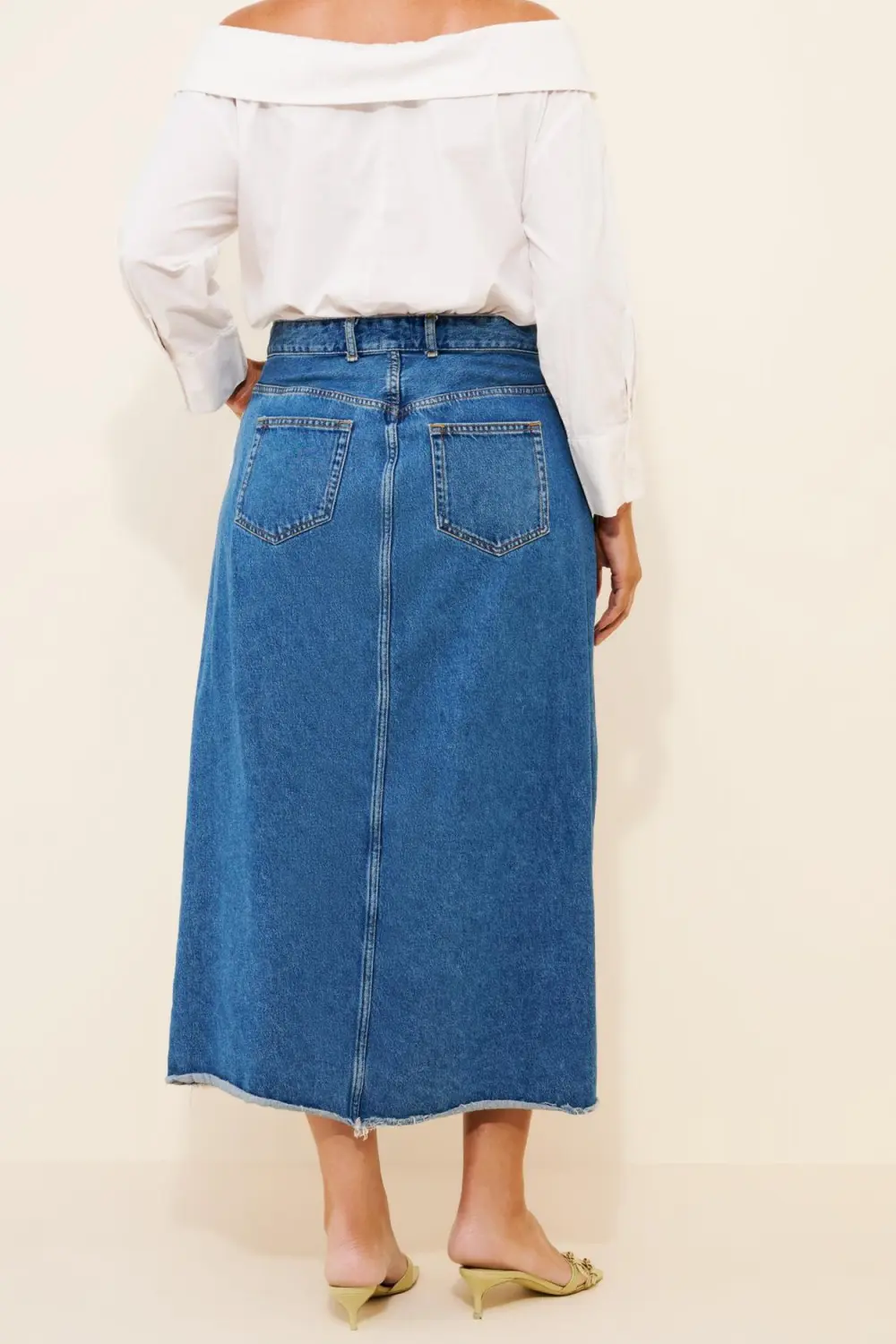 Denim Front-Slit Maxi Skirt