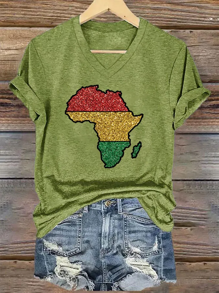 Women'S V-Neck T-Shirt June Festival Pattern Printed
