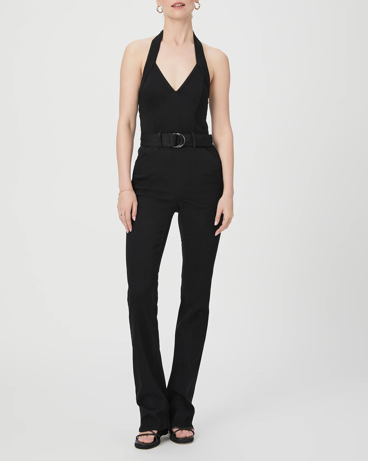Black Halter Neck Belted Jumpsuit