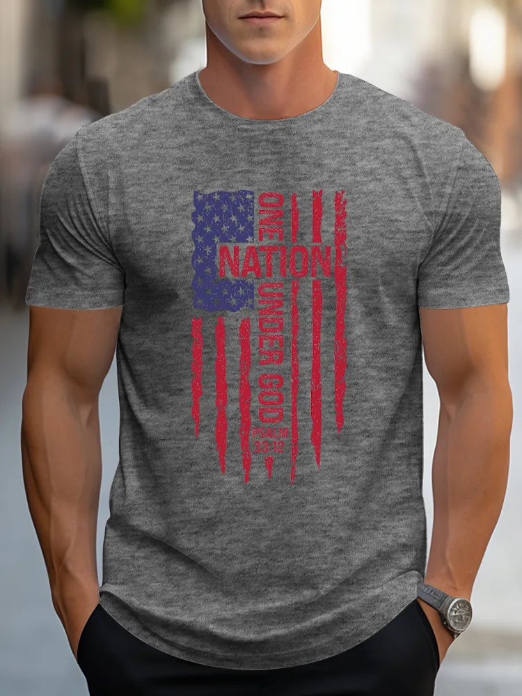 Man'S One Nation Under God Psalm 33:12 Print Round-Neck Short-Sleeved T-Shirt