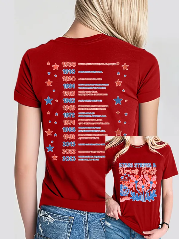 Woman'S Stars Stripes And Women'S Rights Crew Neck Short Sleeve T-Shirt