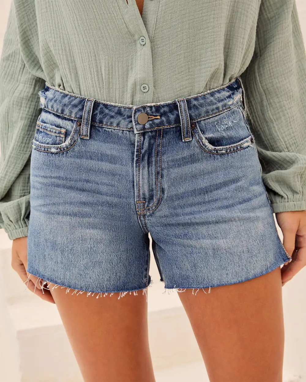 Mid Rise Denim Shorts