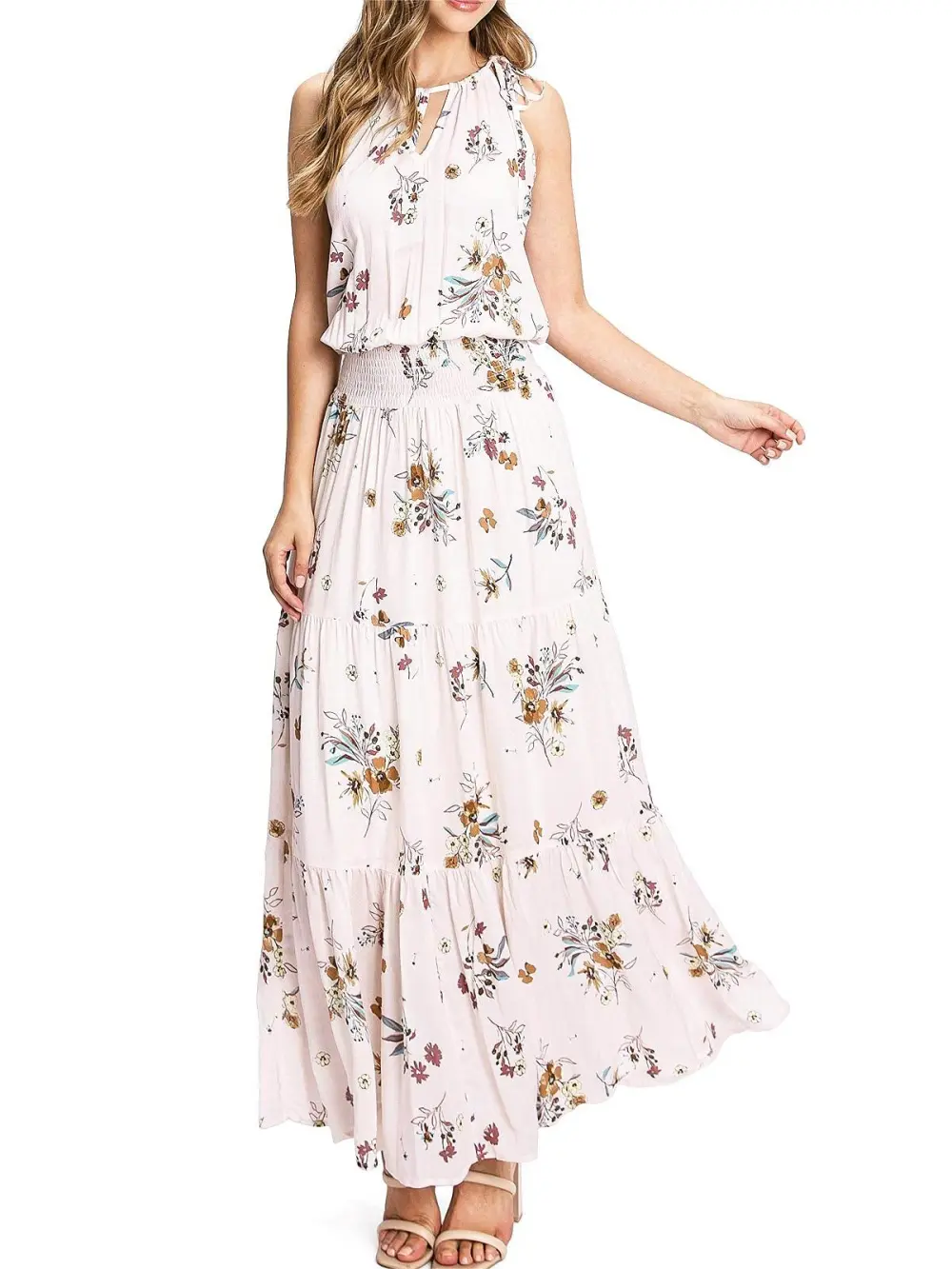 Light Blue Floral Halter Maxi Dress