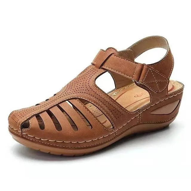 Women's Sandals Comfort Shoes Barefoot Sandals Daily Walking Wedge Sandals Summer Wedge Heel Closed Toe Open Toe Minimalism Walking Shoes Faux Leather Magic Tape Black Red Light Grey