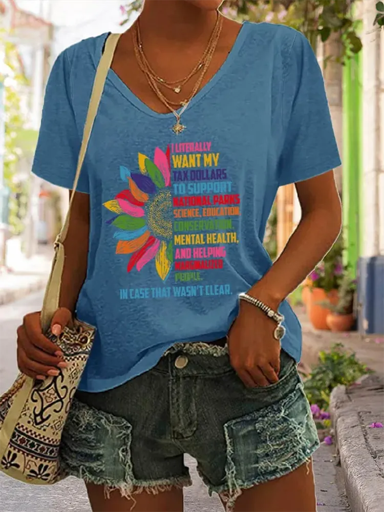 Women'S Support National Parks Print V Neck Casual T-Shirt