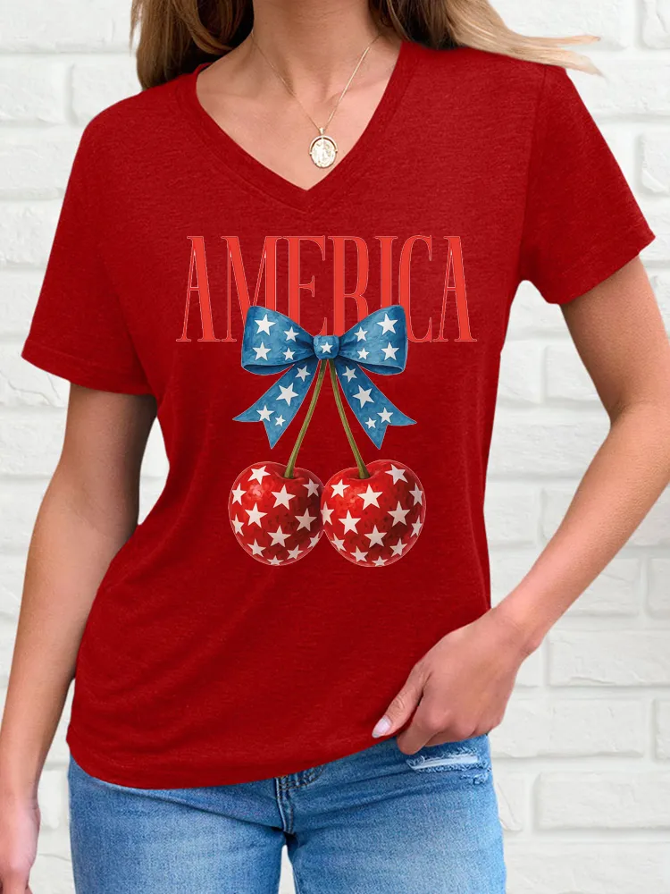 Woman'S Independence Day Print Short-Sleeved T-Shirt