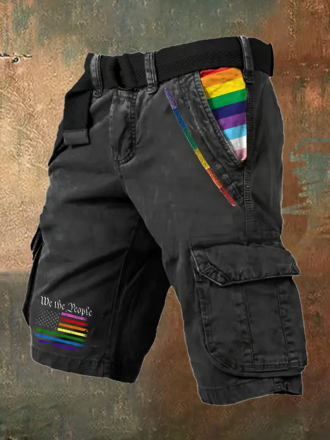 Men'S Retro Gay Pride Print Cargo Shorts