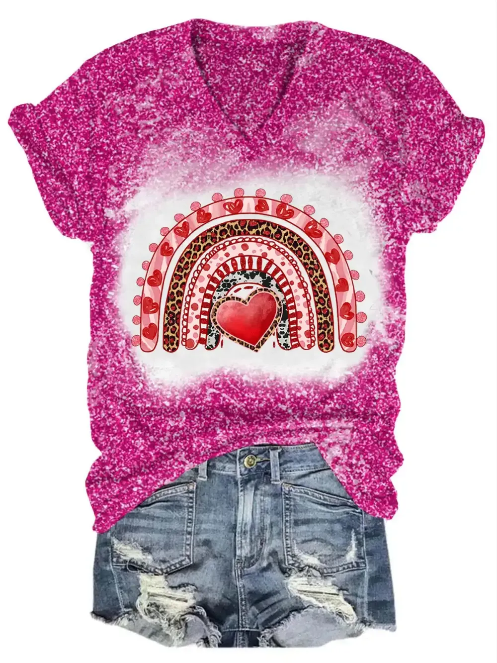Women's Valentine's Day Glitter Casual T-Shirt