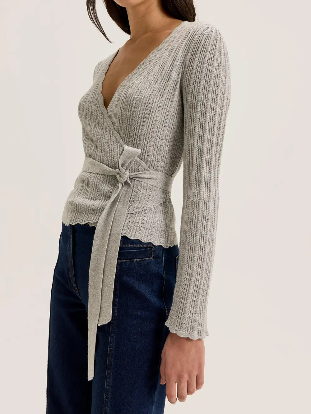 Grey Wrap Cardigan with Belt