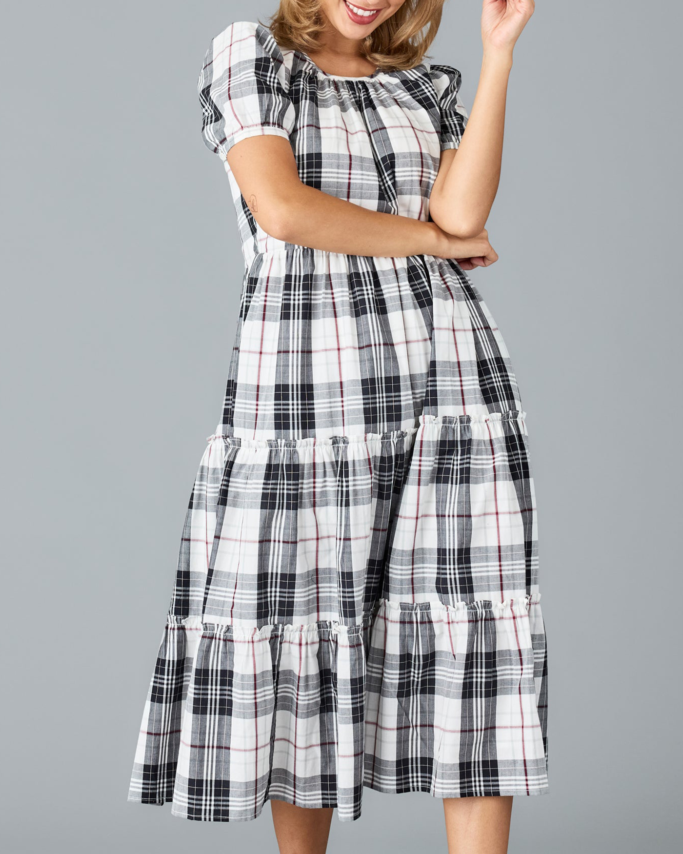 Black And White Plaid Midi Dress