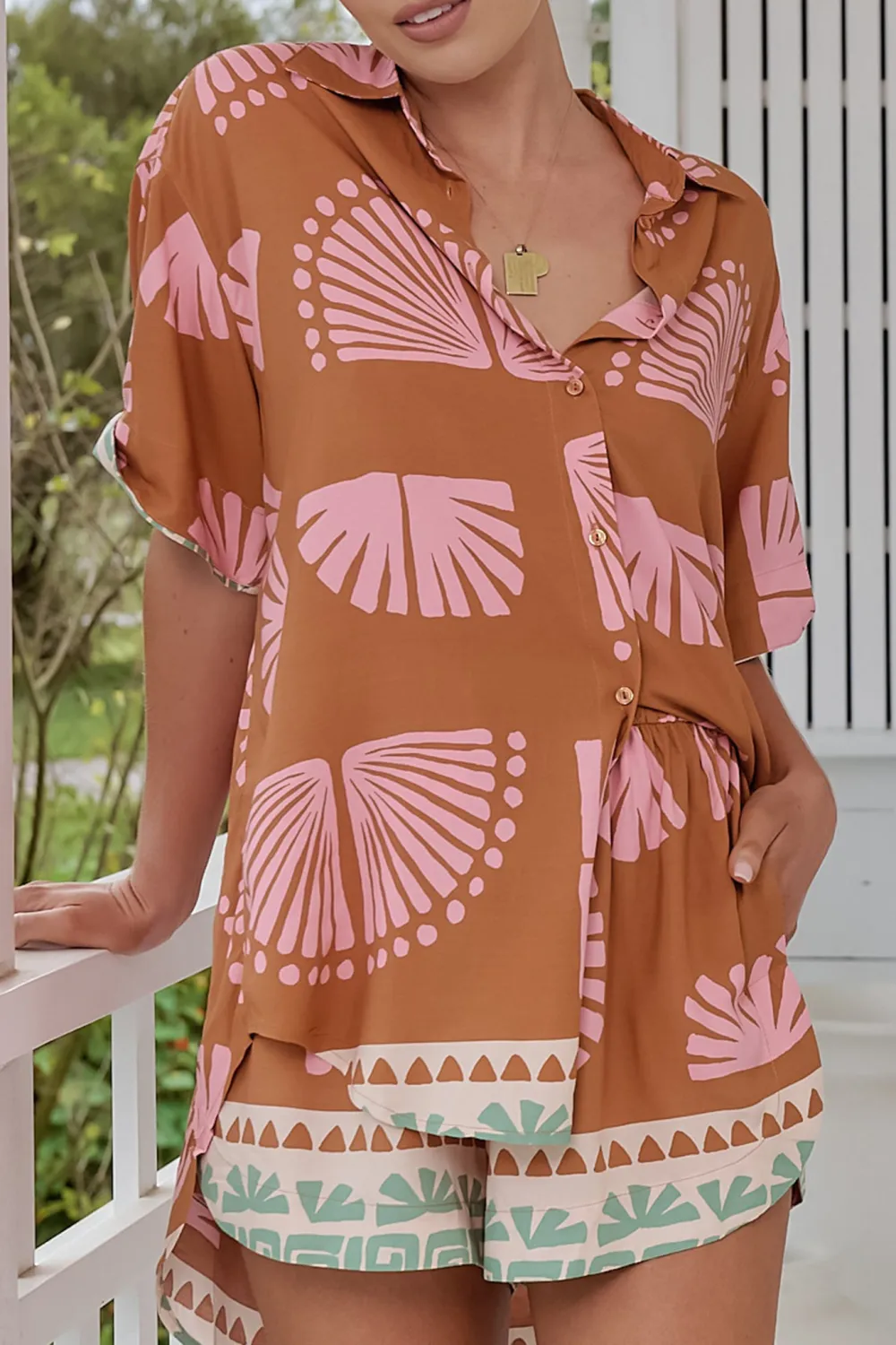 Mocha Brown Pattern Short Sleeve Shirt