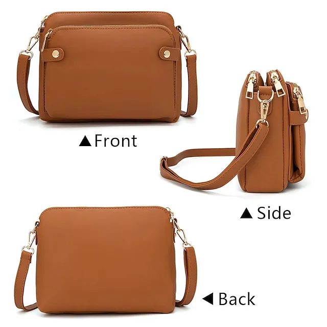 Women's Crossbody Bag Shoulder Bag Satchel PU Leather Shopping Daily Zipper Adjustable Large Capacity Waterproof Solid Color Wine Red Black Brown