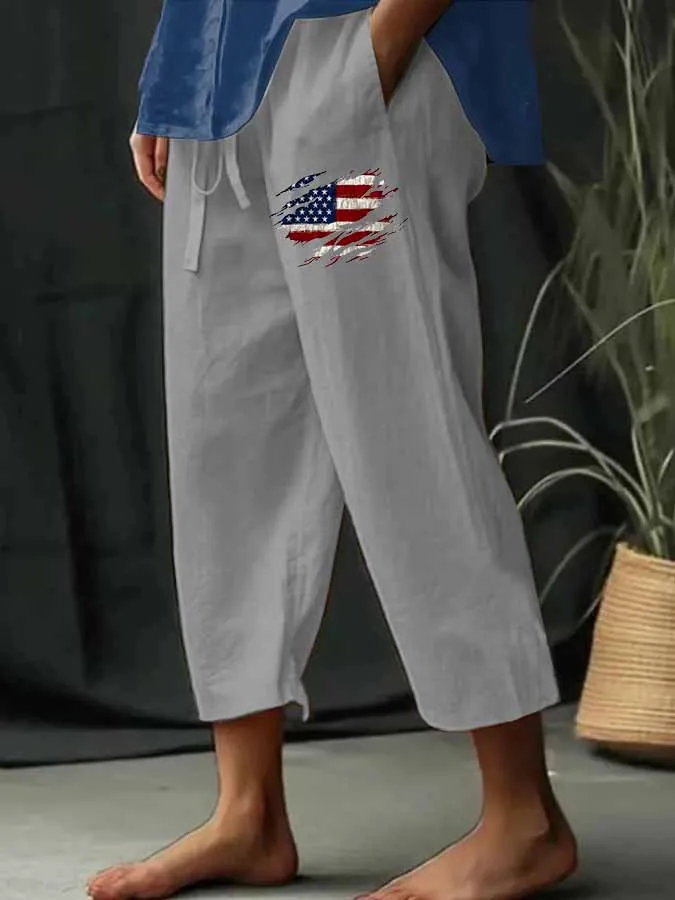 Women'S Casual Straight-Leg Pants With National Flag Prints